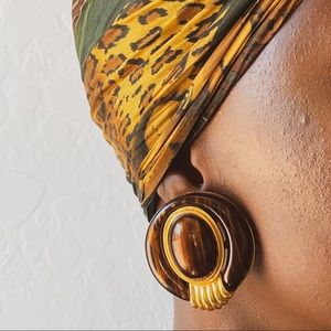 Vtg 80s Brown and Gold Earrings